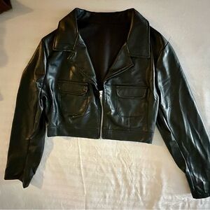 🖤 Dark Desire Luxe Cropped Faux Leather Jacket – Size L